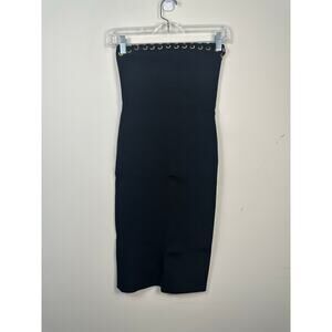 Alice + Olivia Zora Black Bodycon Midi Strapless Dress Grommet Neckline Small